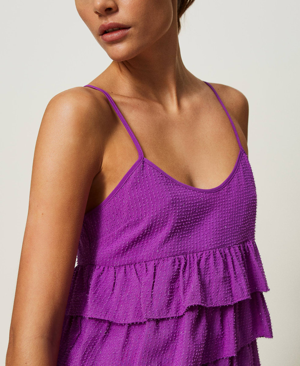 Top en cr&ecirc;pe fil coup&eacute; avec volants