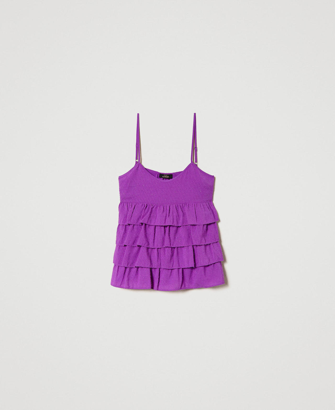 Fil coupé crêpe top with flounces