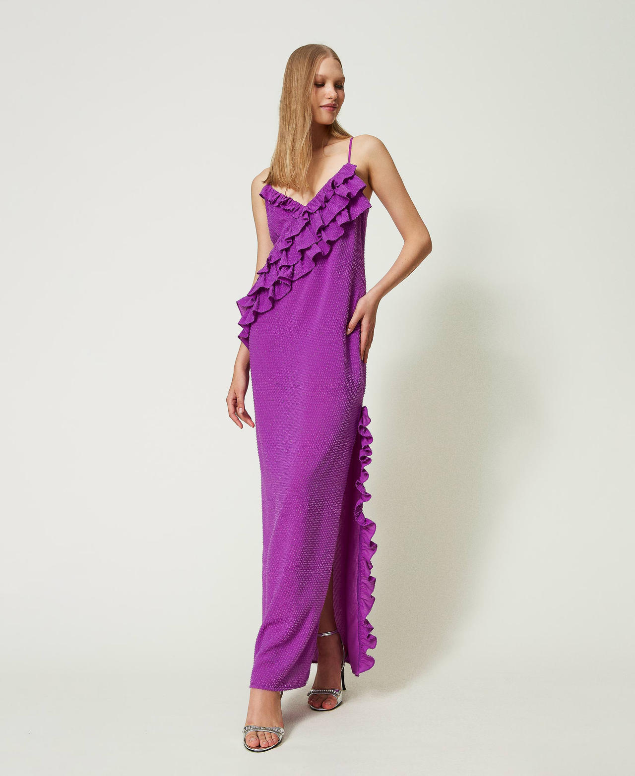 Maxi-Slipdress aus Fil-Coupé-Krepp „Sparkling Grape“-Lila Frau 241AP2333-02