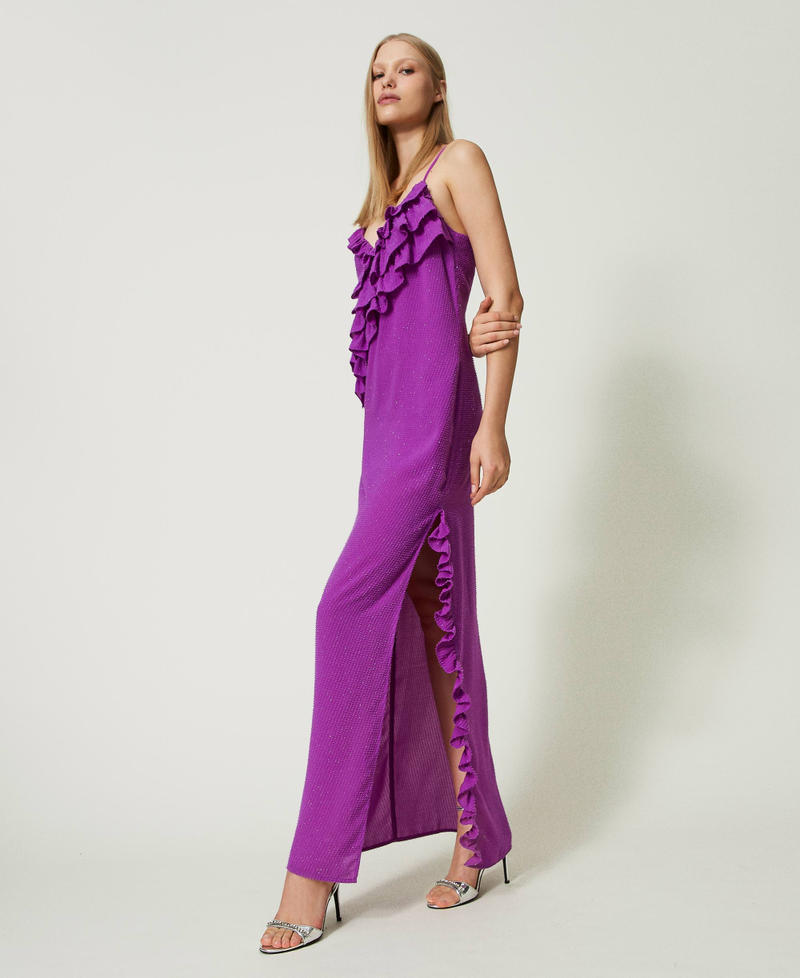 Robe longue nuisette en crêpe fil coupé Violet « Sparkling Grape » Femme 241AP2333-03