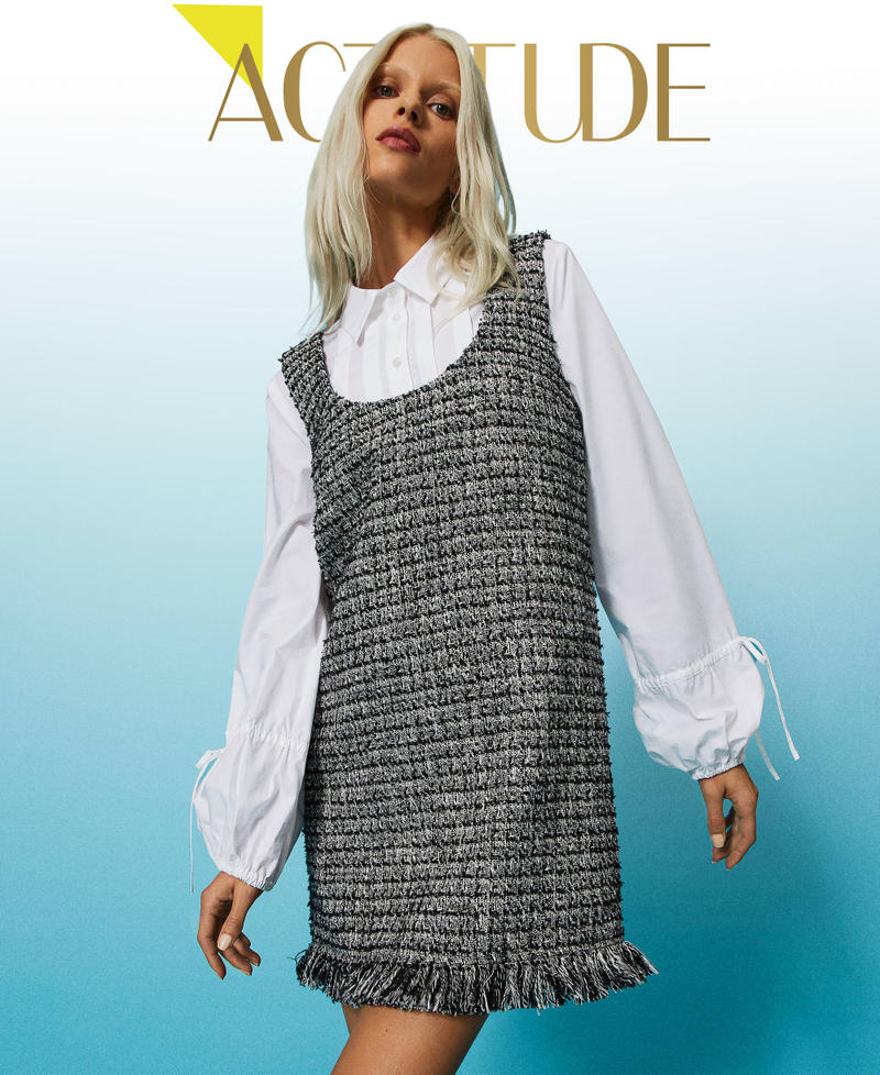 Abito corto bouclé e camicia in popeline