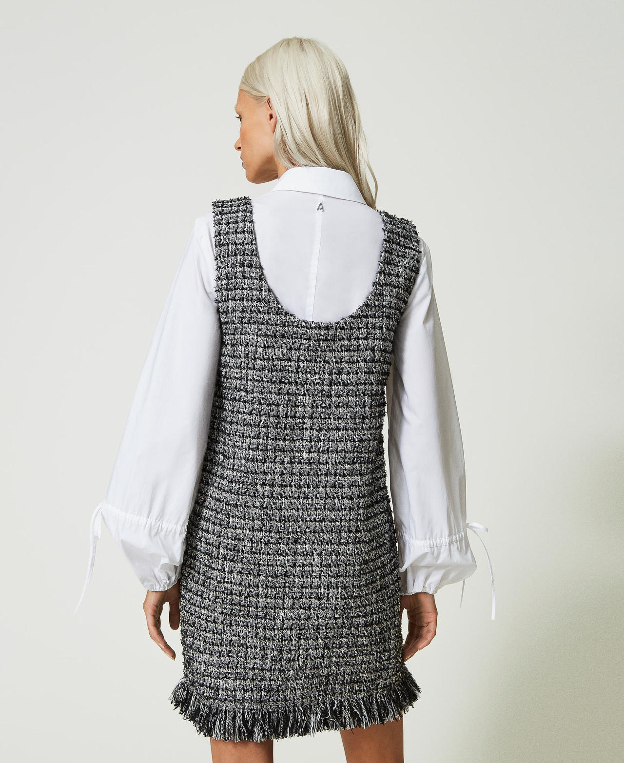 Short bouclé dress and poplin shirt Woman, Black | TWINSET Milano