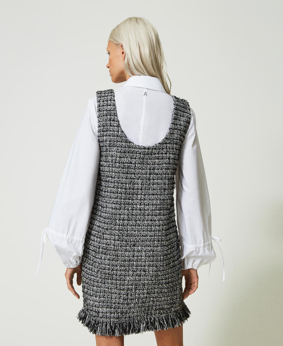 Vestido corto de boucl&eacute; y camisa de popelina