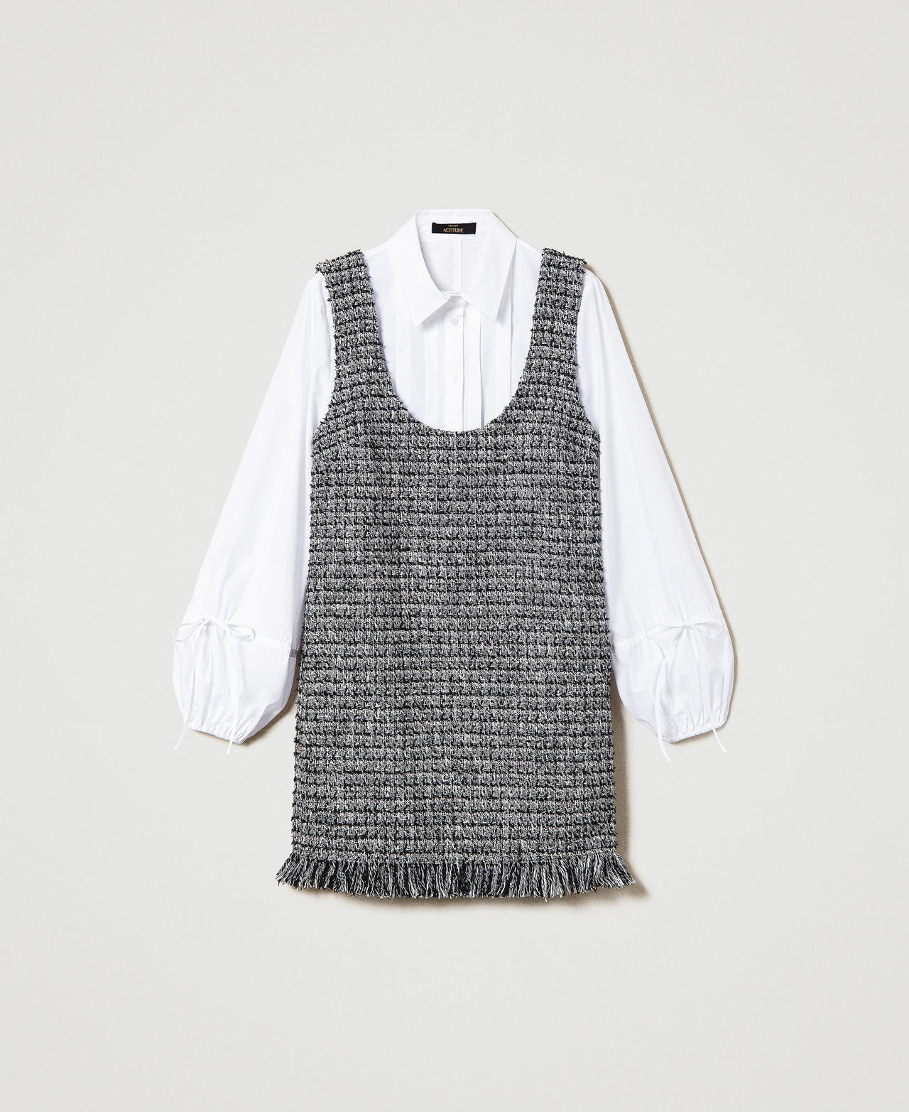 Abito corto bouclé e camicia in popeline