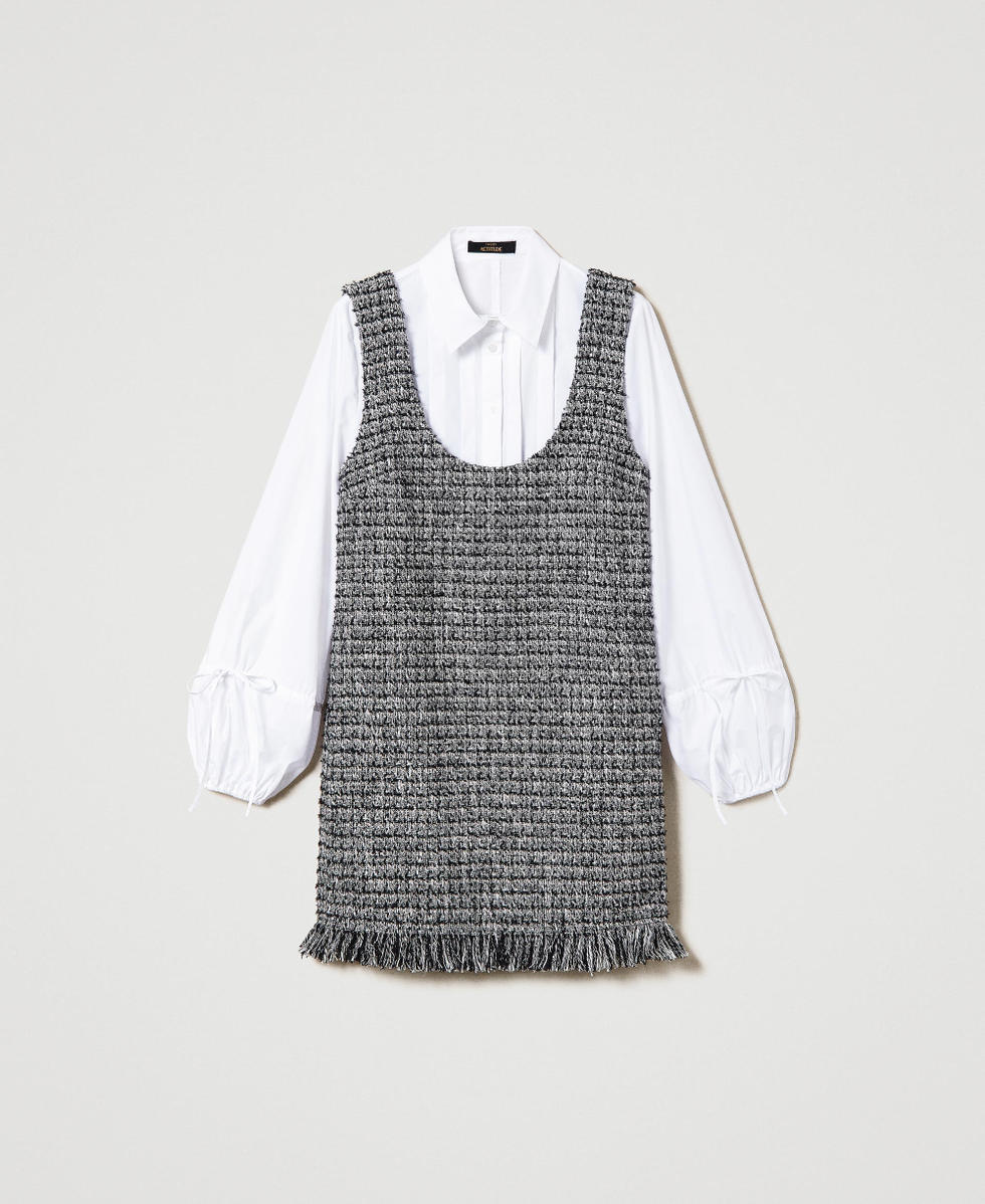 Vestido corto de boucl&eacute; y camisa de popelina