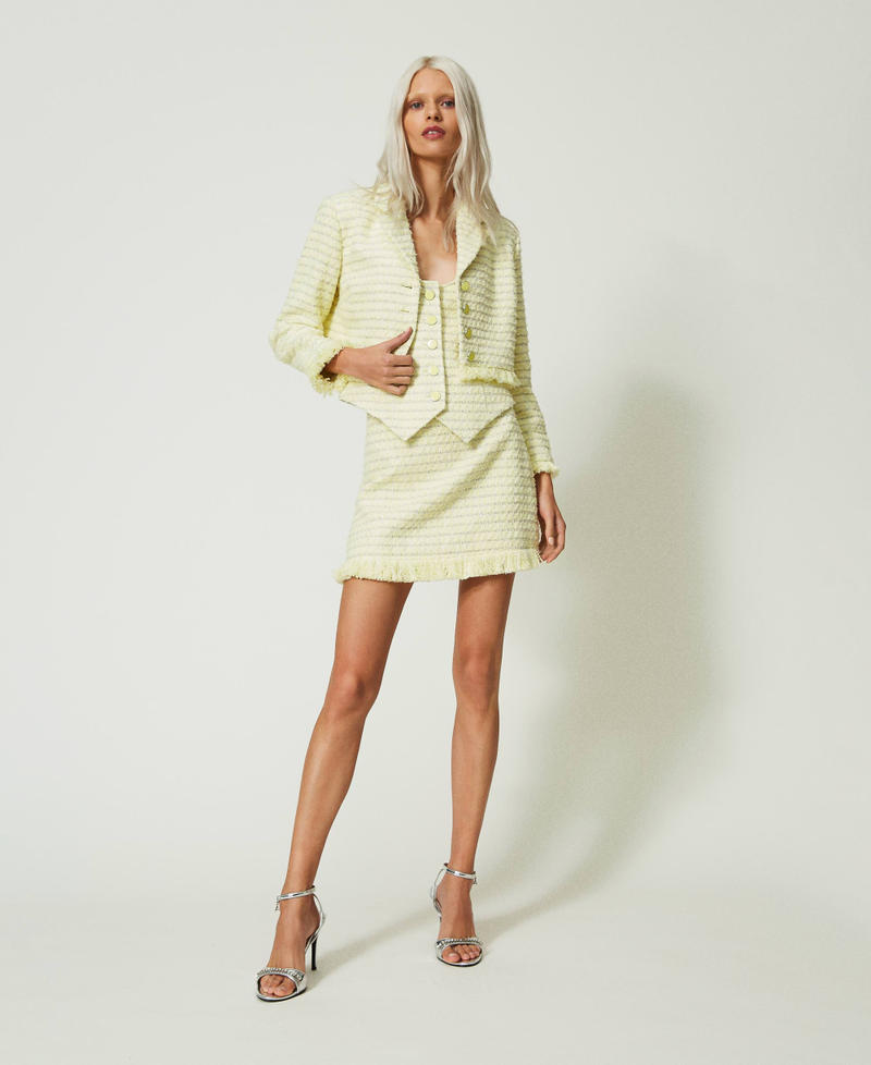 Bouclé jacket with fringes "Lime" Yellow Mat Woman 241AP2342-02