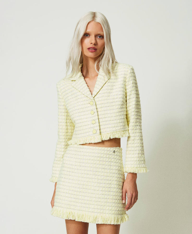 Bouclé jacket with fringes "Lime" Yellow Mat Woman 241AP2342-04