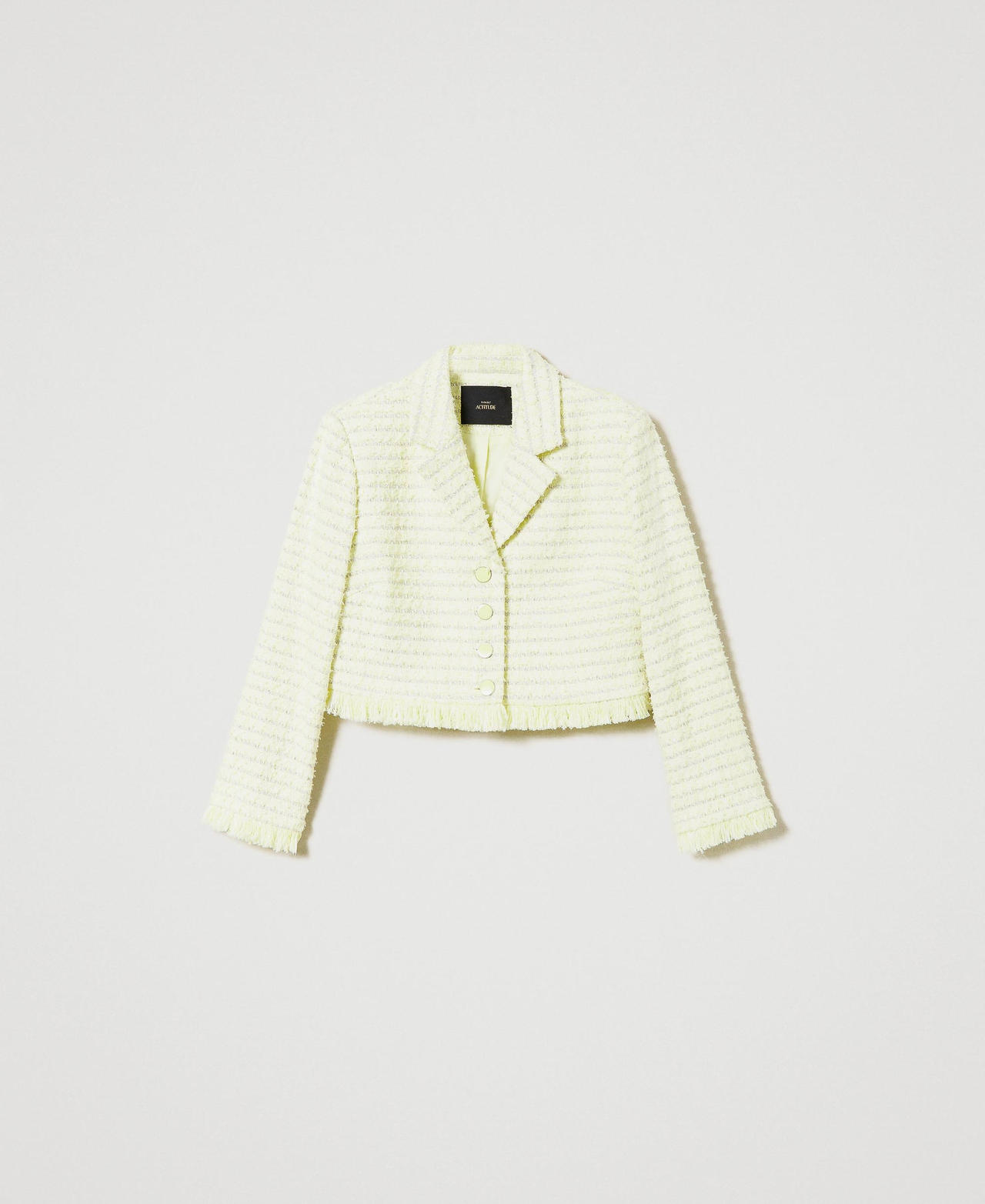 Bouclé jacket with fringes "Lime" Yellow Mat Woman 241AP2342_11305_0S