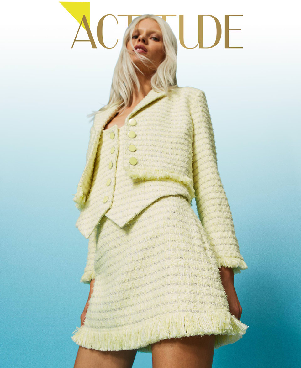Bouclé miniskirt with fringes "Lime" Yellow Mat Woman 241AP2343_11305_01