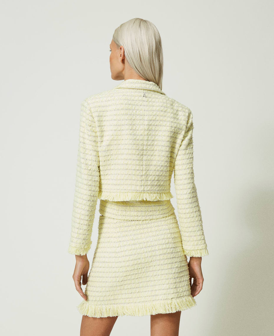 Bouclé miniskirt with fringes "Lime" Yellow Mat Woman 241AP2343-03