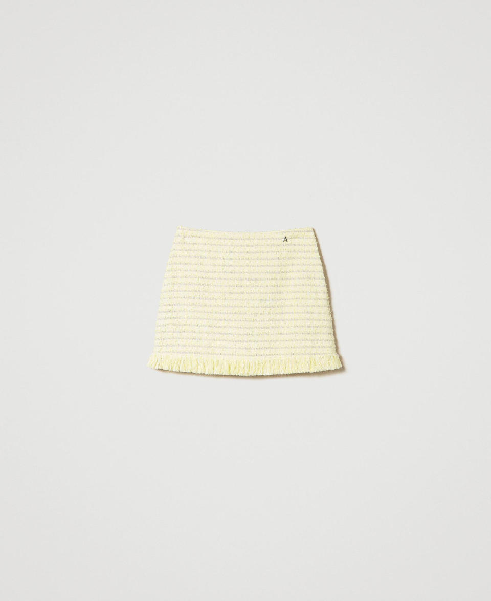 Bouclé miniskirt with fringes "Lime" Yellow Mat Woman 241AP2343_11305_S0