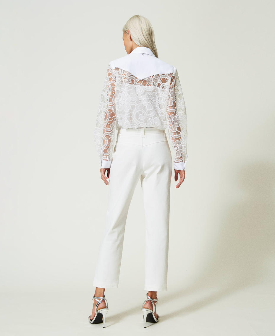 Organic cotton trousers with embroidery "Papers" White Woman 241AP2351-04