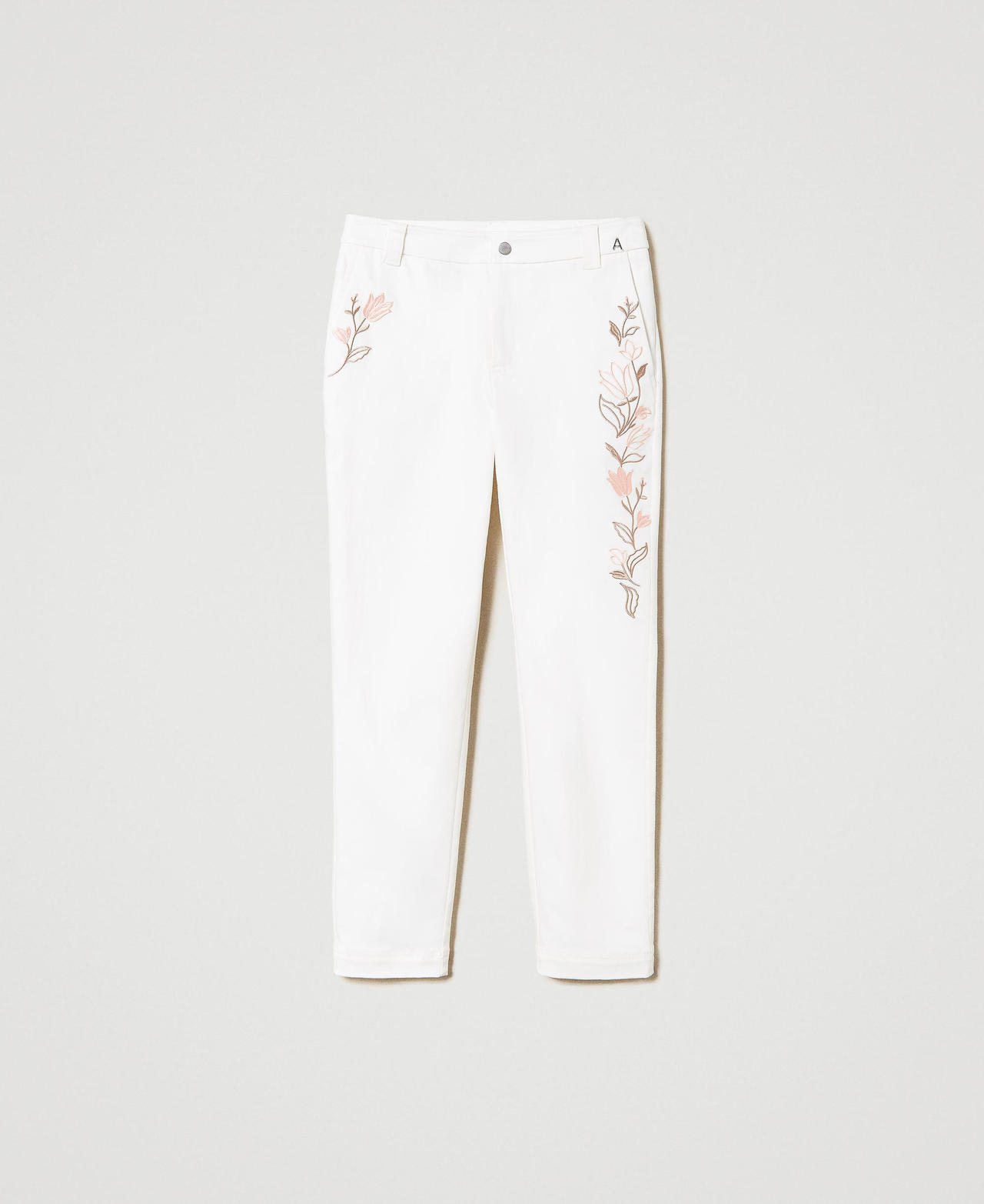 Organic cotton trousers with embroidery "Papers" White Woman 241AP2351_00840_0S