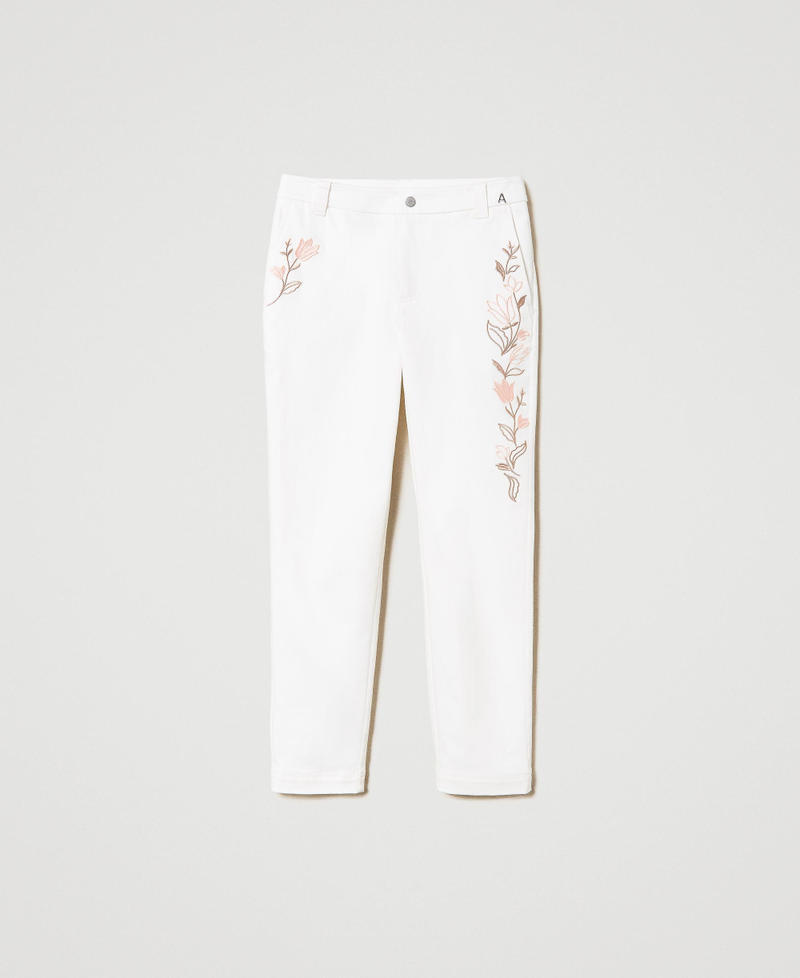 Pantaloni in cotone organico con ricamo Bianco "Papers" Donna 241AP2351-0S