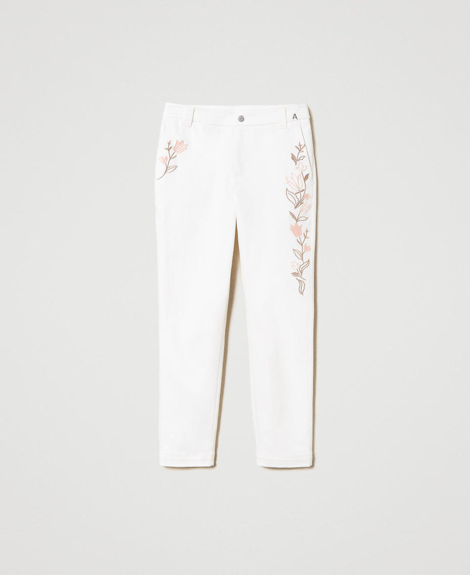 Organic cotton trousers with embroidery "Papers" White Woman 241AP2351-0S