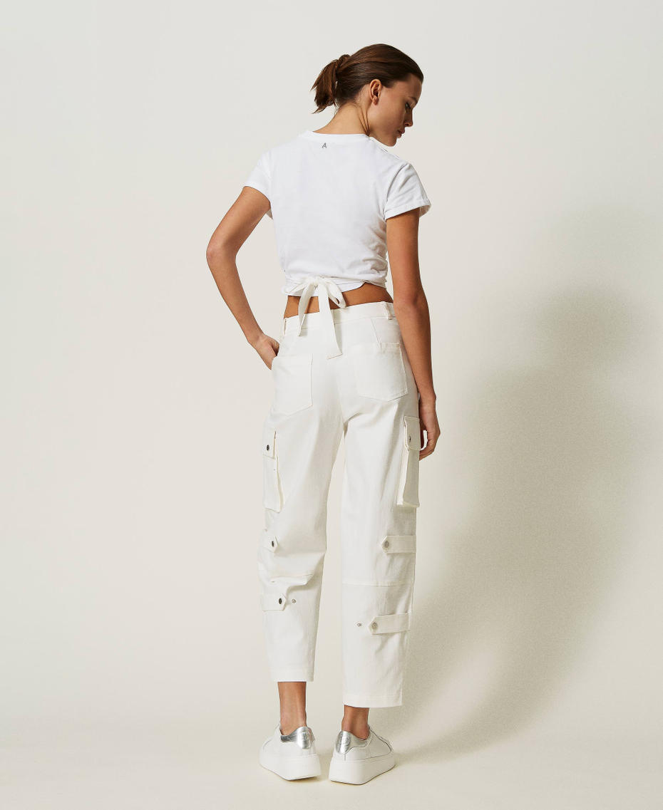 Pantalones cargo de algodón orgánico Blanco "Papers" Mujer 241AP2353-03