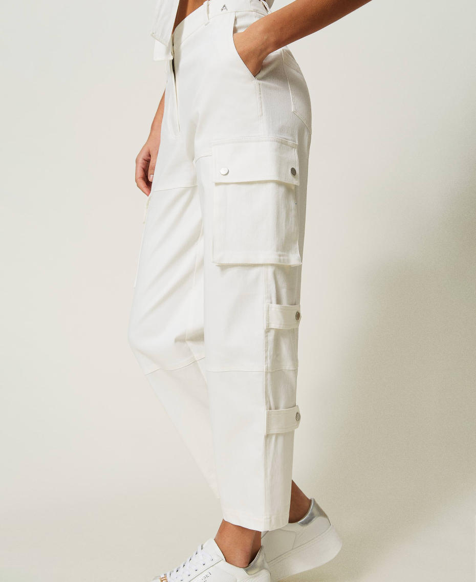 Organic cotton cargo trousers "Papers" White Woman 241AP2353-04