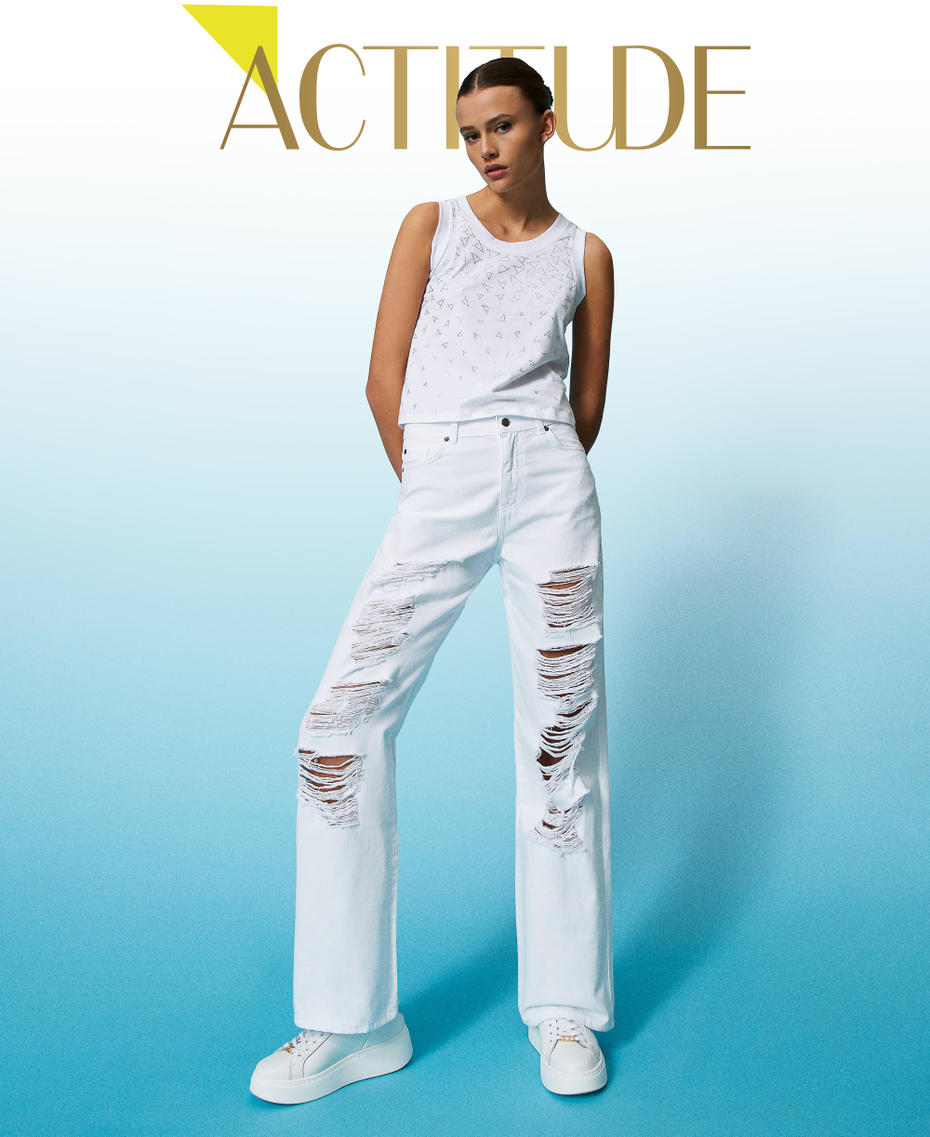 Wide leg bull trousers "Papers" White Woman 241AP2370-01