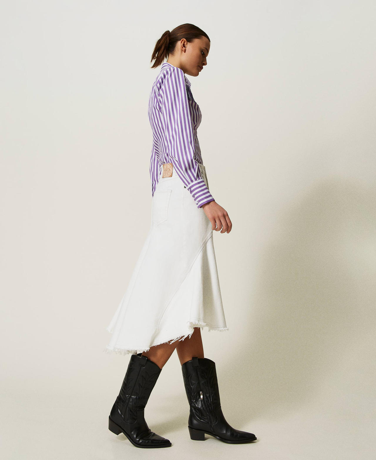 Asymmetric bull skirt "Papers" White Woman 241AP2381-02