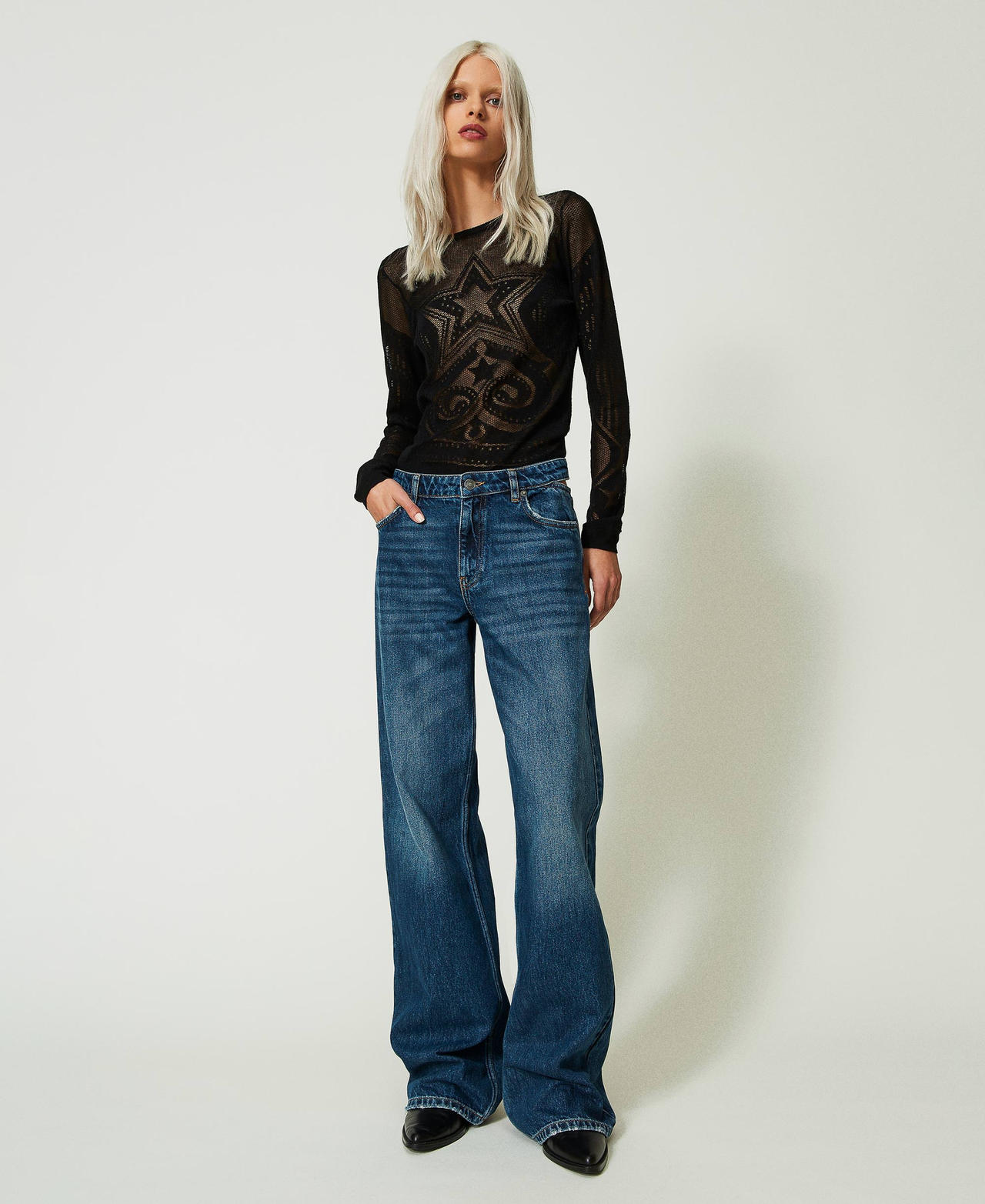 Jean ample avec ajour Denim Moyen Femme 241AP2411-02