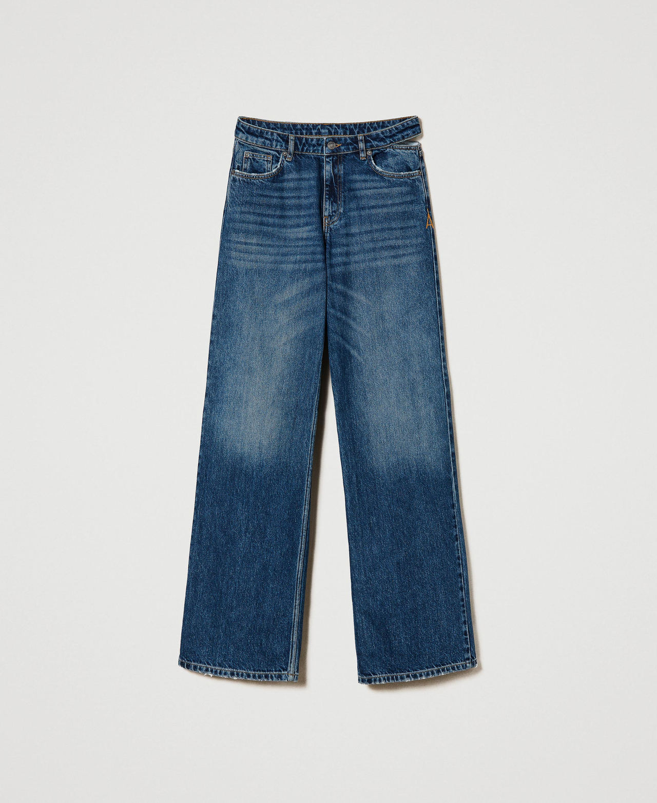 Wide leg jeans with cut-out Woman, Blue