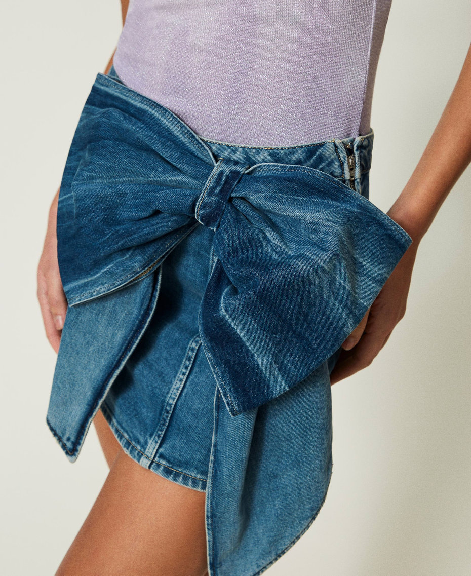 Mini-jupe en jean avec nœud Denim Moyen Femme 241AP2421-05