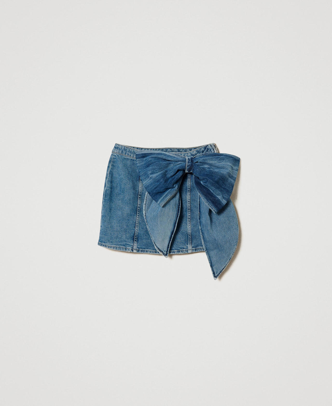 Denim miniskirt with bow Woman, Blue | TWINSET Milano