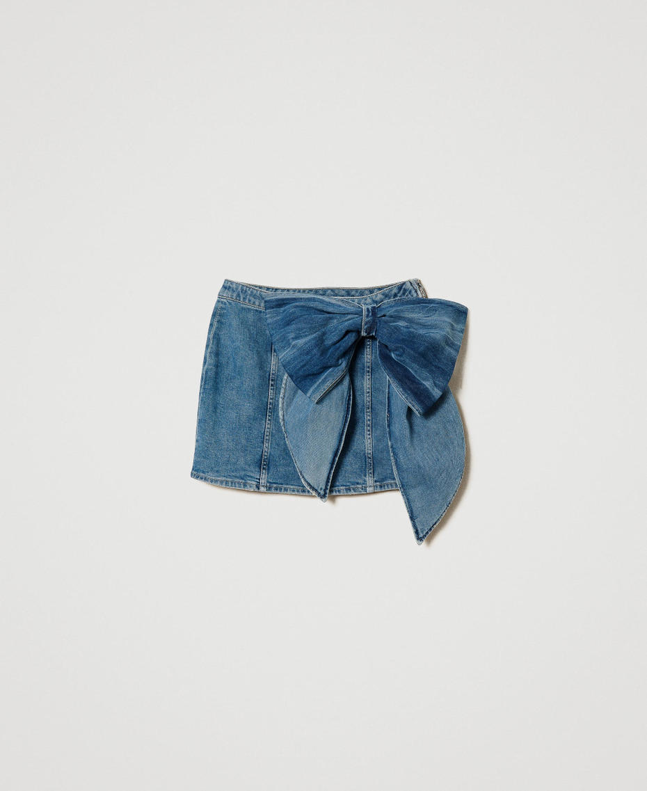 Denim miniskirt with bow