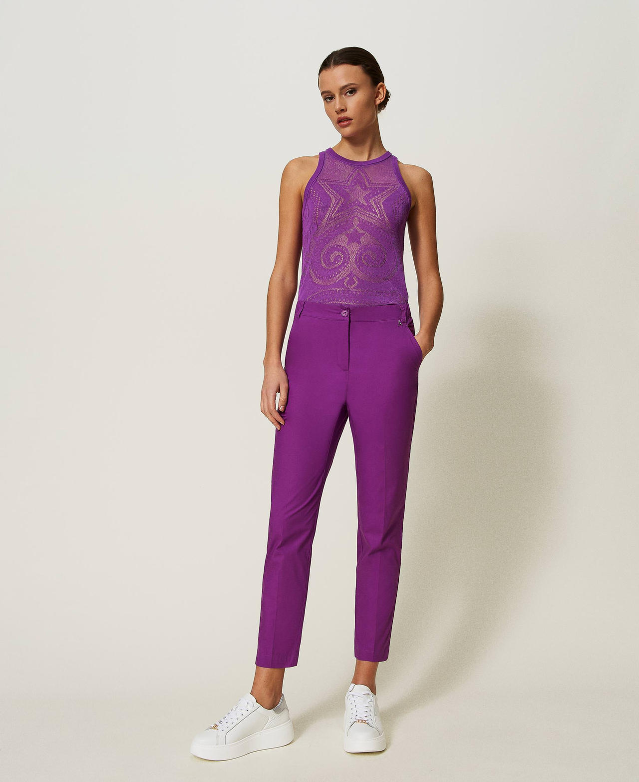 Poplin cigarette trousers "Sparkling Grape" Purple Woman 241AP2435-02