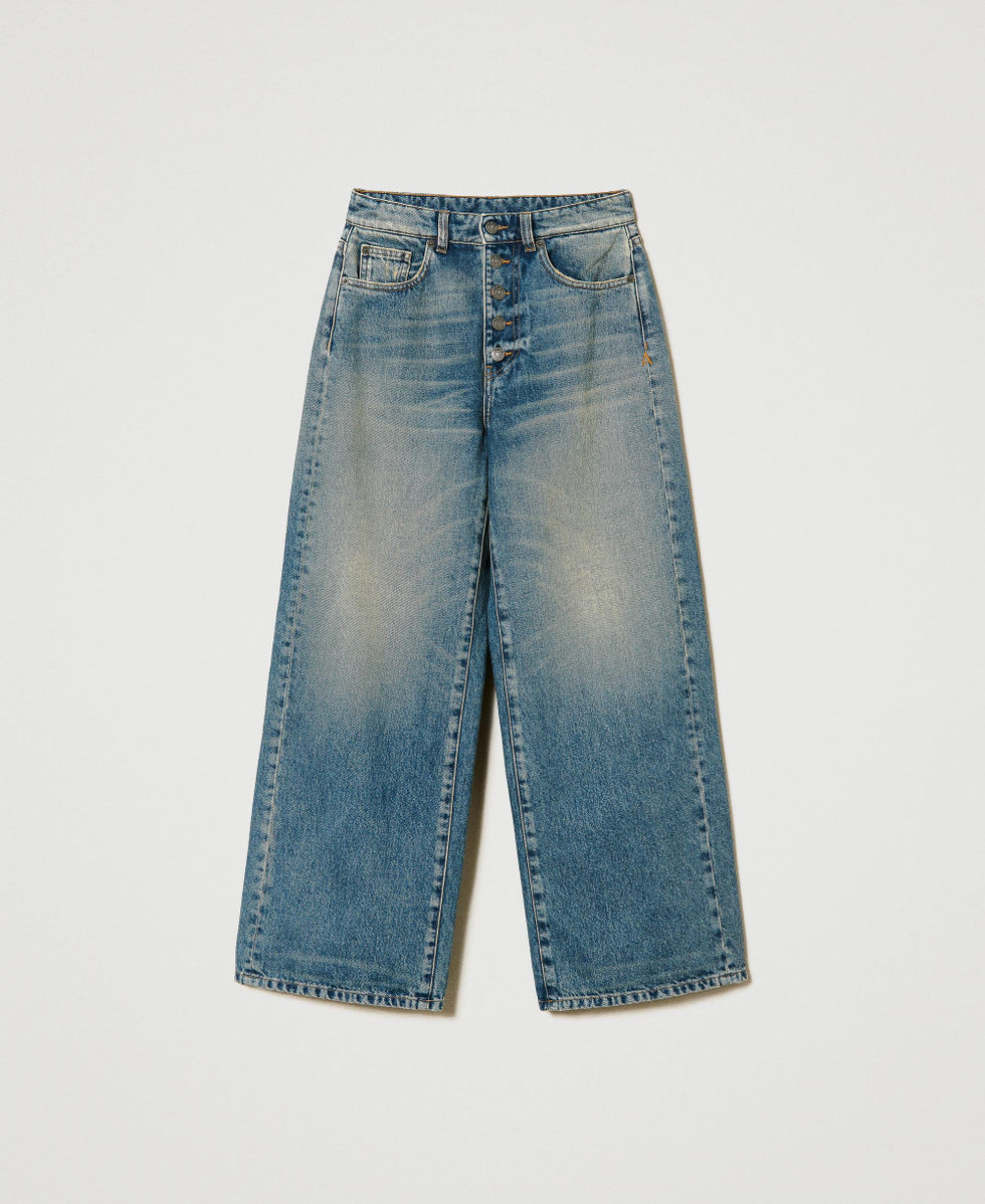 Wide leg jeans with buttons Woman, Blue | TWINSET Milano Wide leg jeans with buttons Woman, Blue | TWINSET Milano