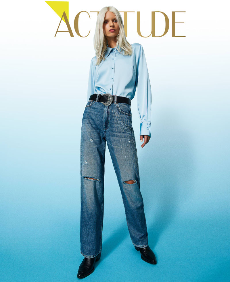 Five-pocket jeans with rhinestones