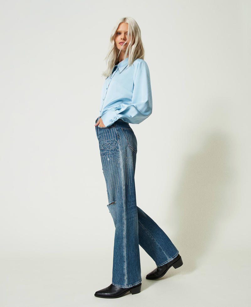 Jeans cinque tasche con strass Blu "Denim Medio" Donna 241AP2470-02