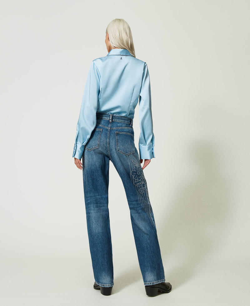 Jeans cinque tasche con strass Blu "Denim Medio" Donna 241AP2470-03