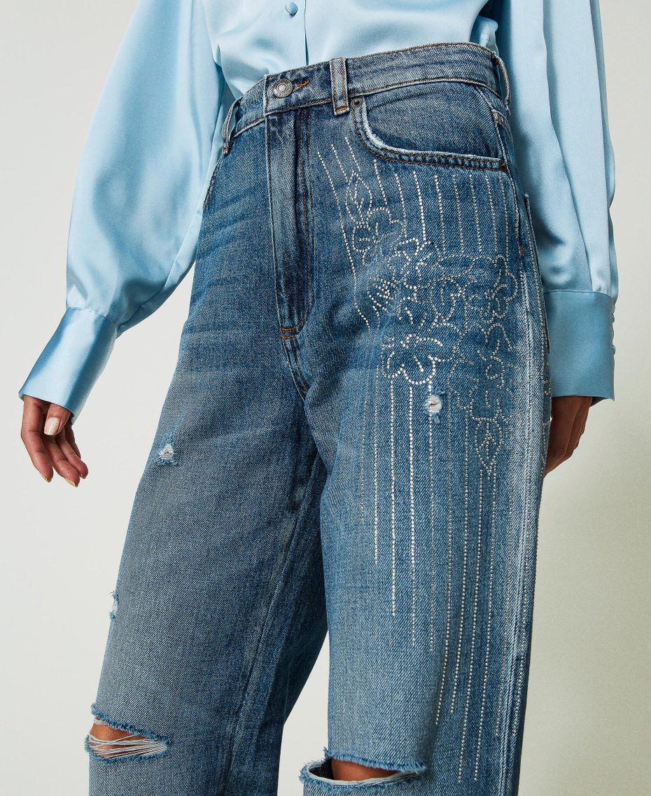 Jeans cinque tasche con strass Blu "Denim Medio" Donna 241AP2470-04