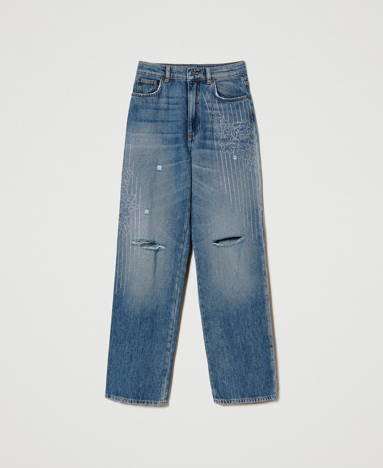Пятикарманные джинсы со стразами Синий "Средний Деним" женщина 241AP2470-0S