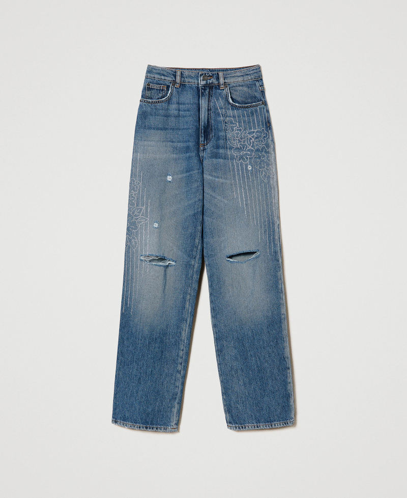 Пятикарманные джинсы со стразами Синий "Средний Деним" женщина 241AP2470-0S