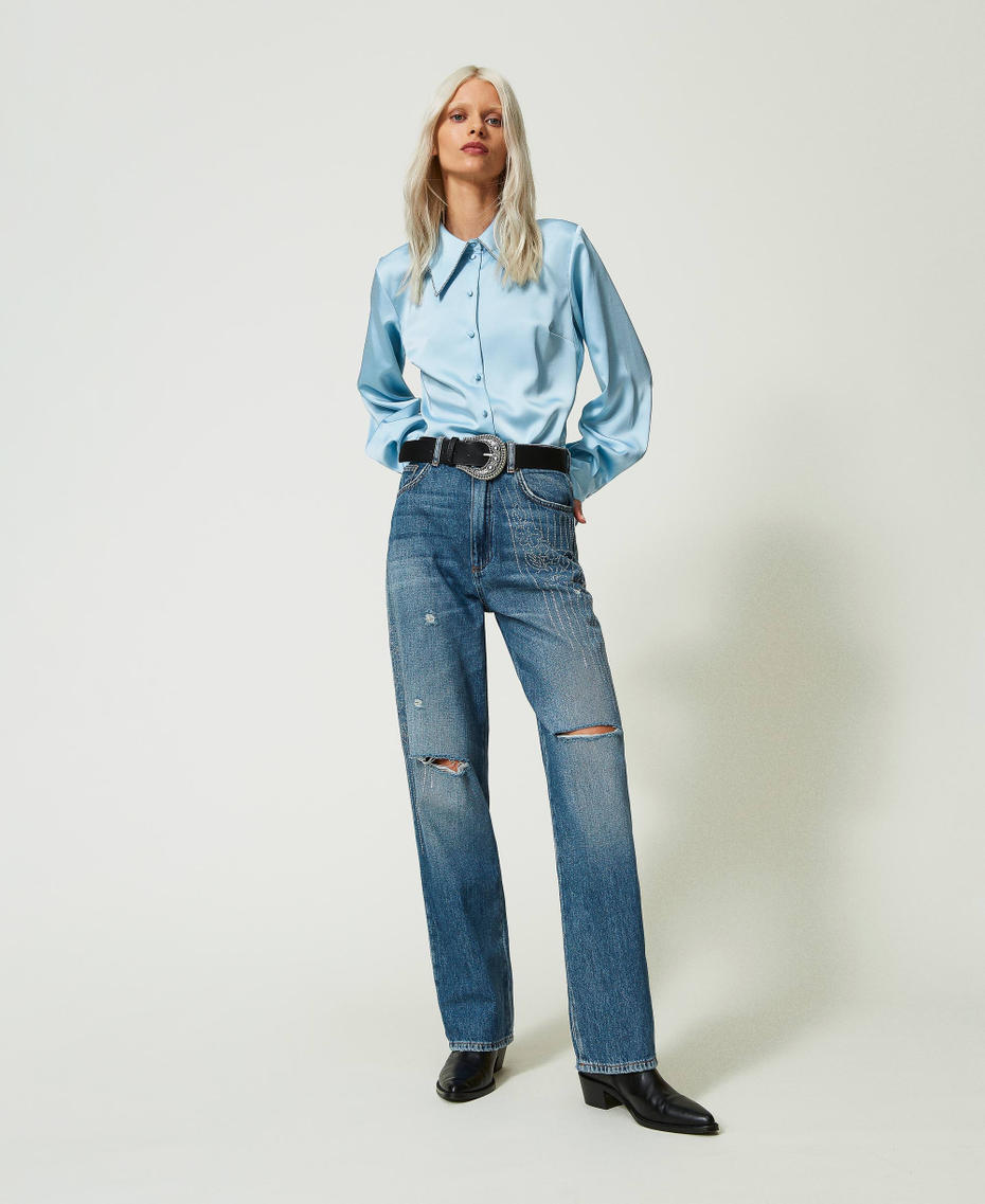 Five-pocket jeans with rhinestones