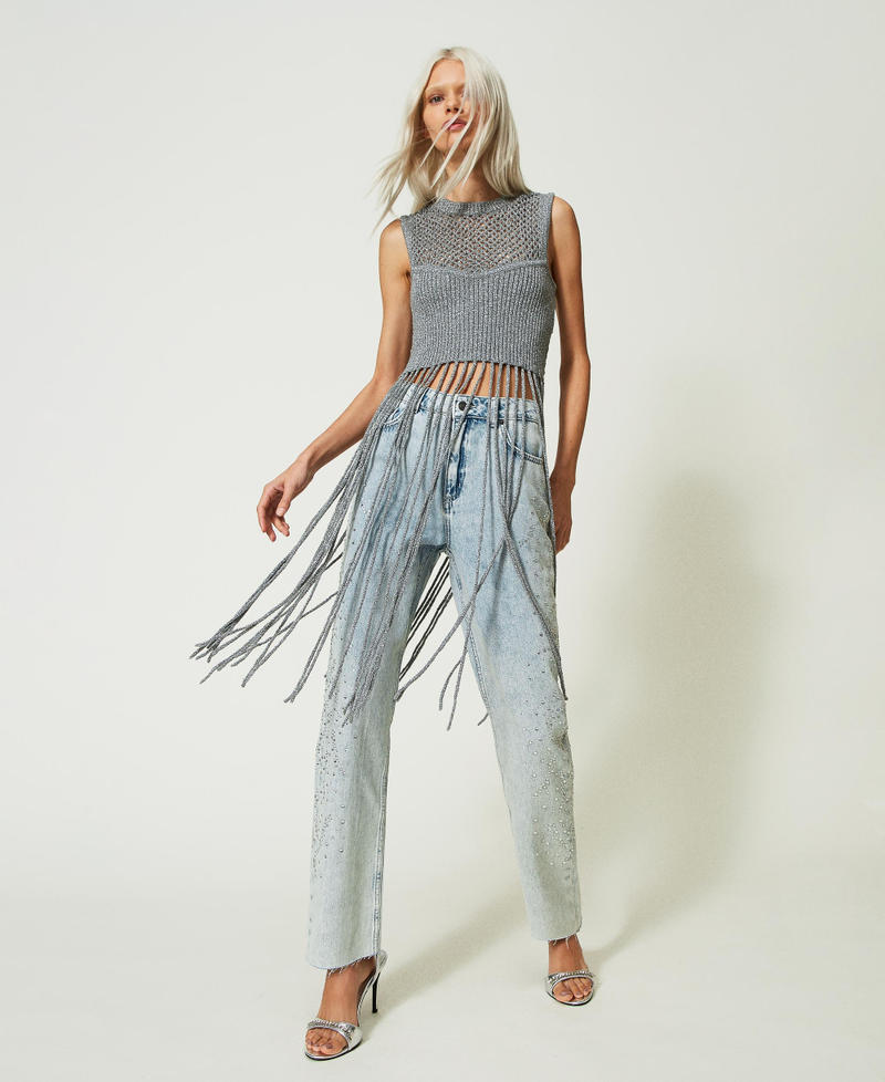 Slim fit jeans with rhinestones Light Denim Woman 241AP2471-02