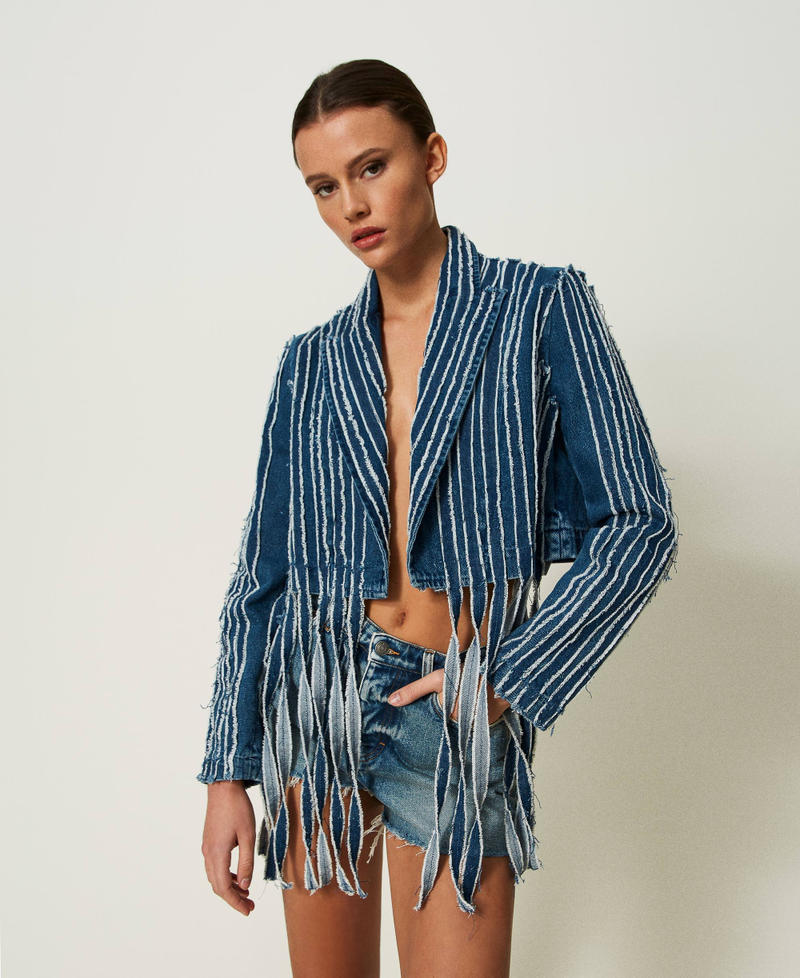 Giacca in jeans con frange Donna, Blu TWINSET Milano