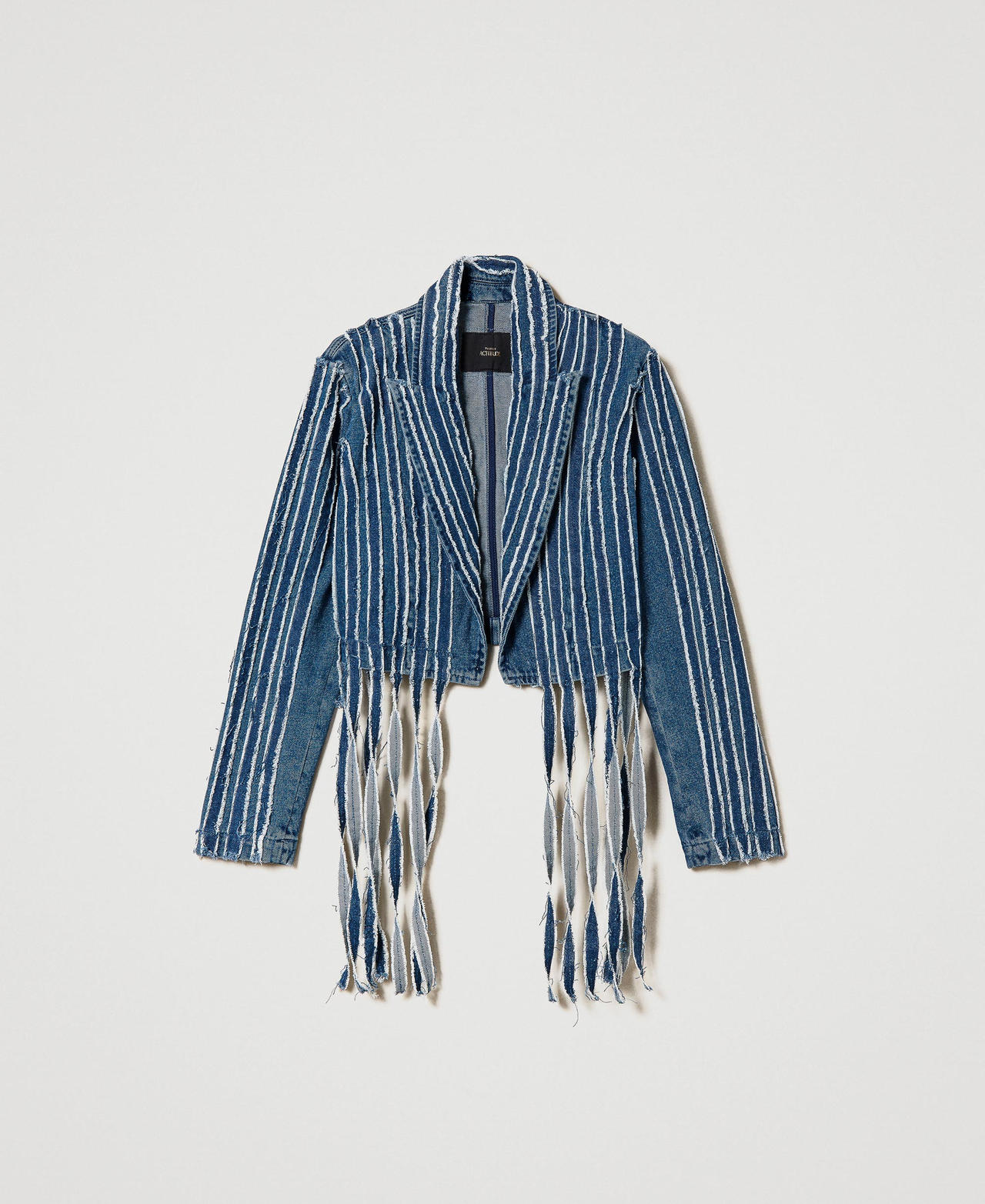 Denim jacket with fringes Dark Denim Woman 241AP2480_01383_0S