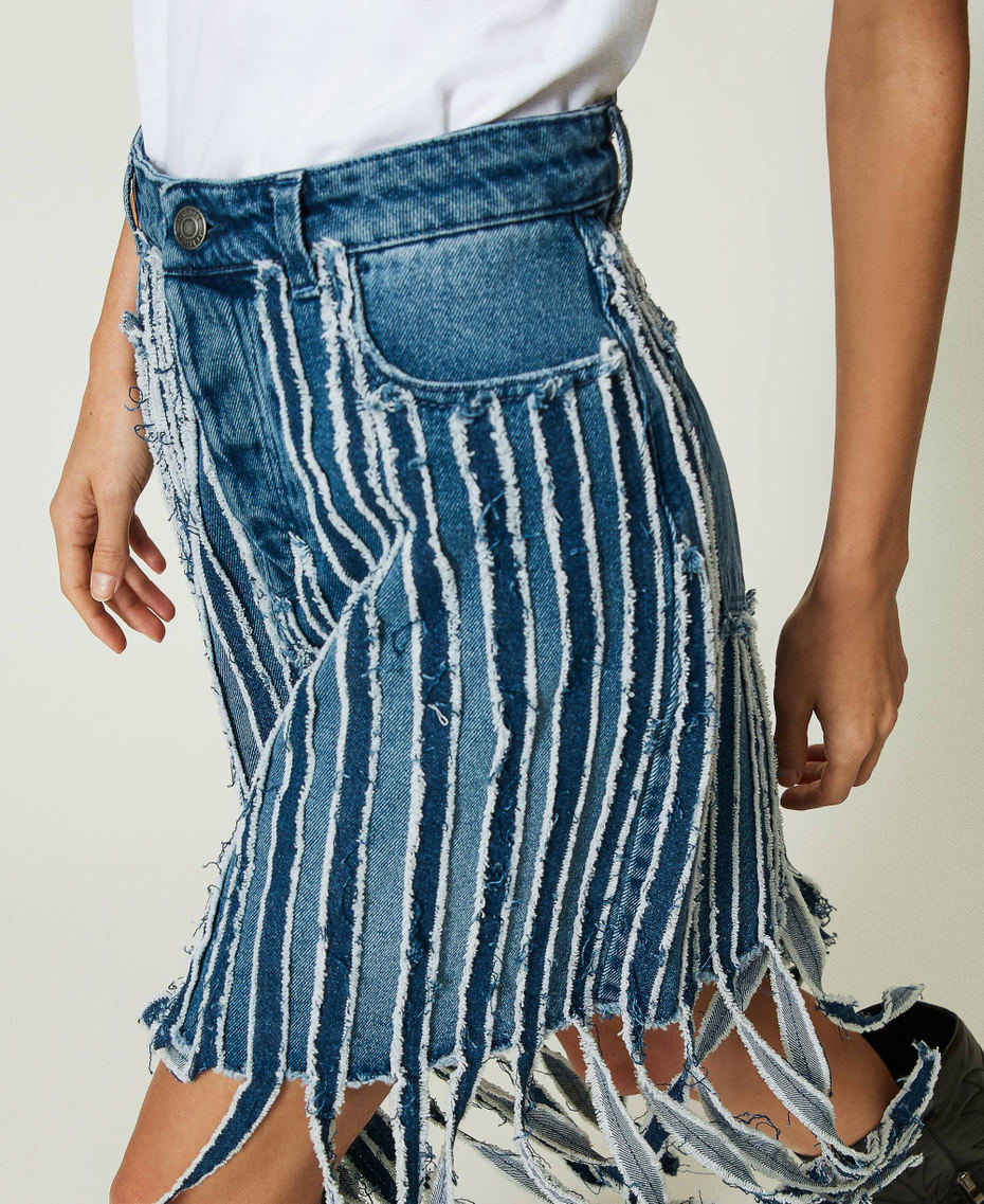 Minigonna in jeans con frange Donna, Blu TWINSET Milano