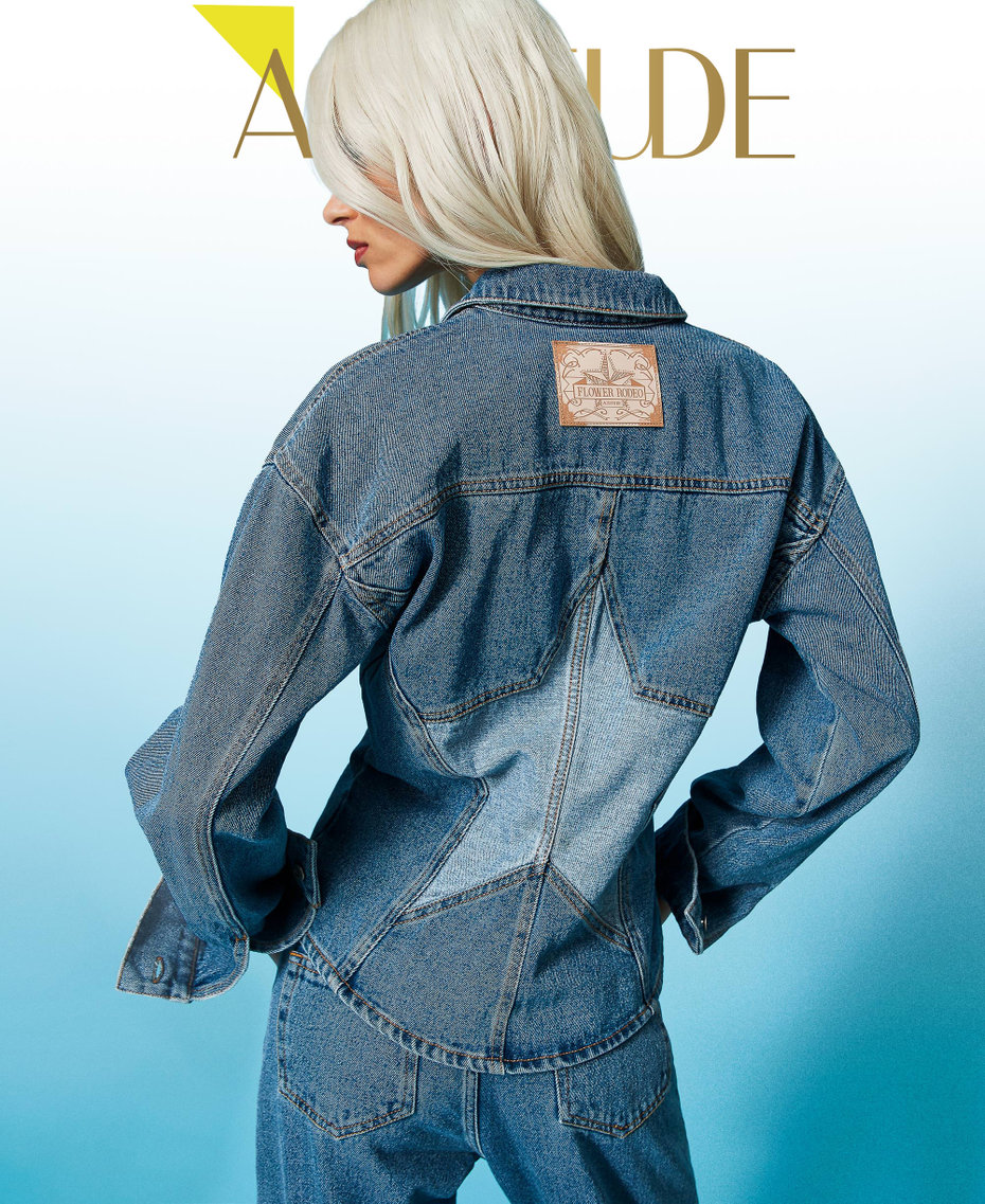 Fitted denim shirt with star Mid Denim Woman 241AP2491-01