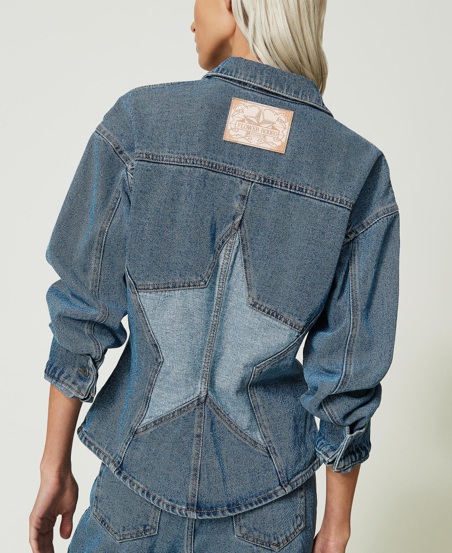 Fitted denim shirt with star Mid Denim Woman 241AP2491-04