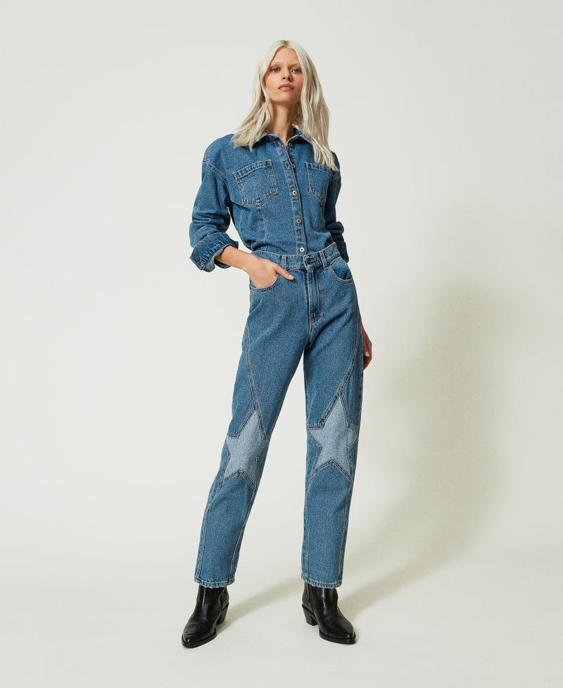 Fitted denim shirt with star Mid Denim Woman 241AP2491-0T