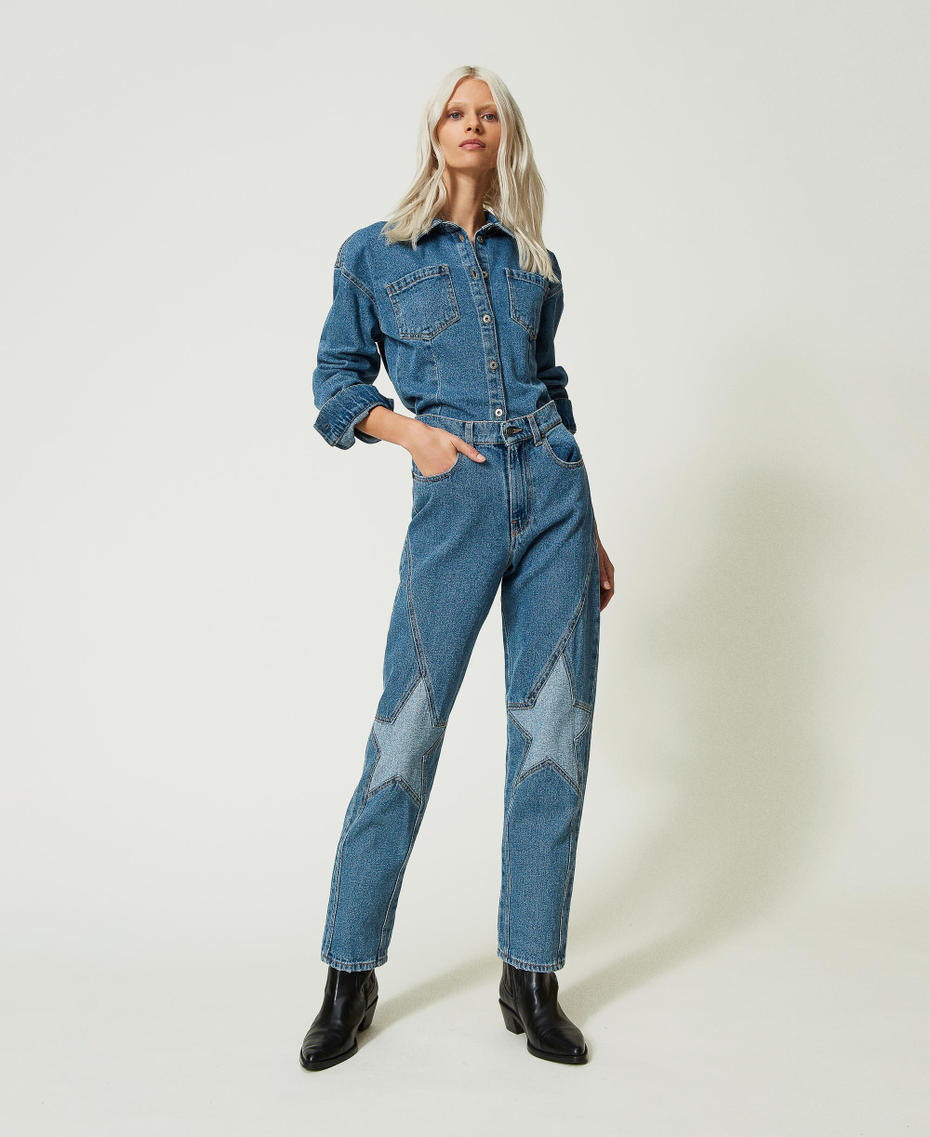 Fitted denim shirt with star Mid Denim Woman 241AP2491_11452_0T