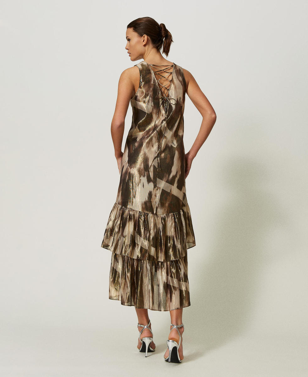 Long printed voile dress with flounces