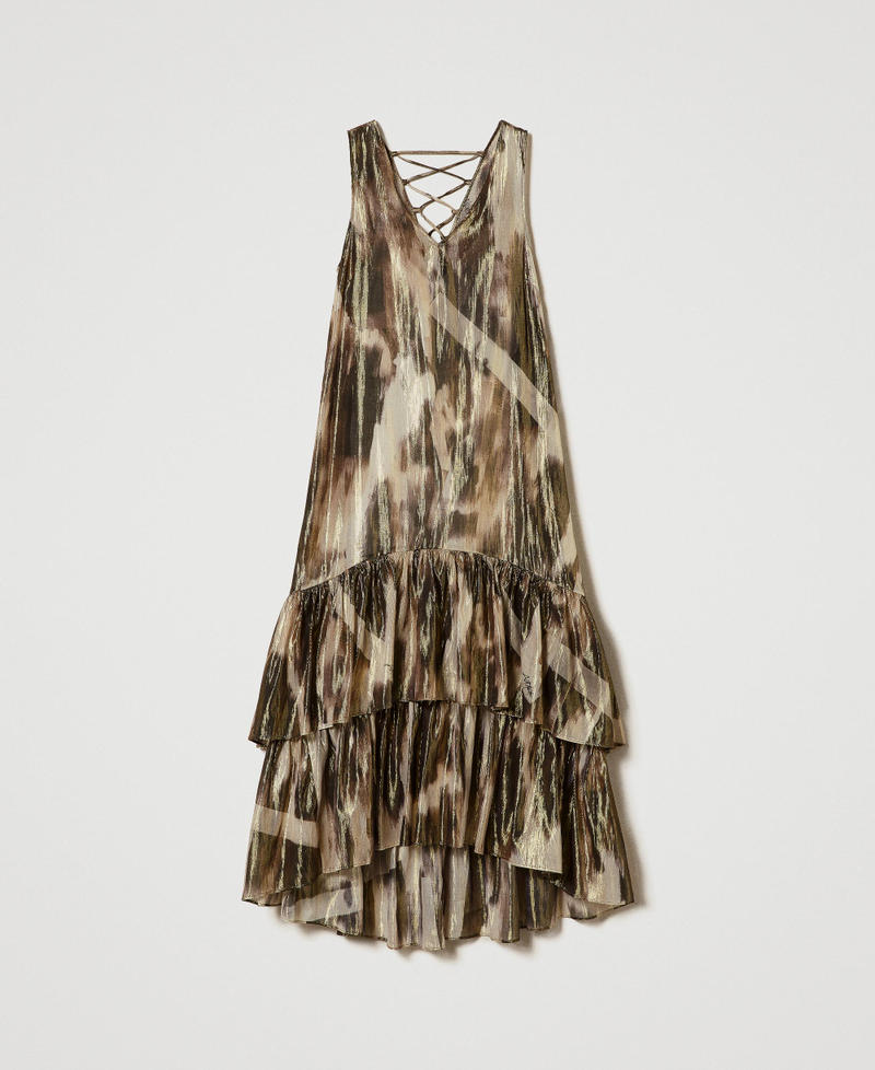 Robe longue en voile imprimé avec volants