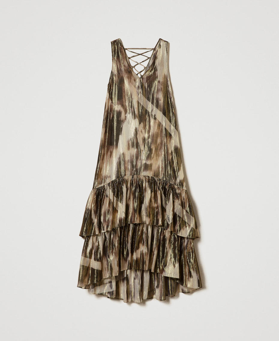 Robe longue en voile imprimé avec volants