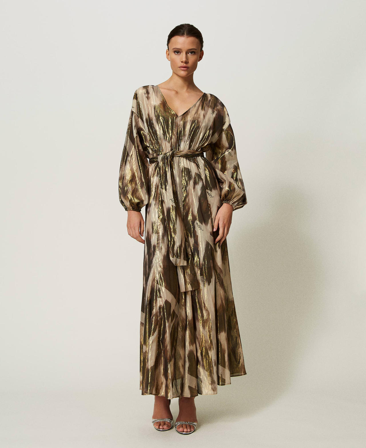 Robe longue en voile imprimé Shaded Lamé Femme 241AP2514-02