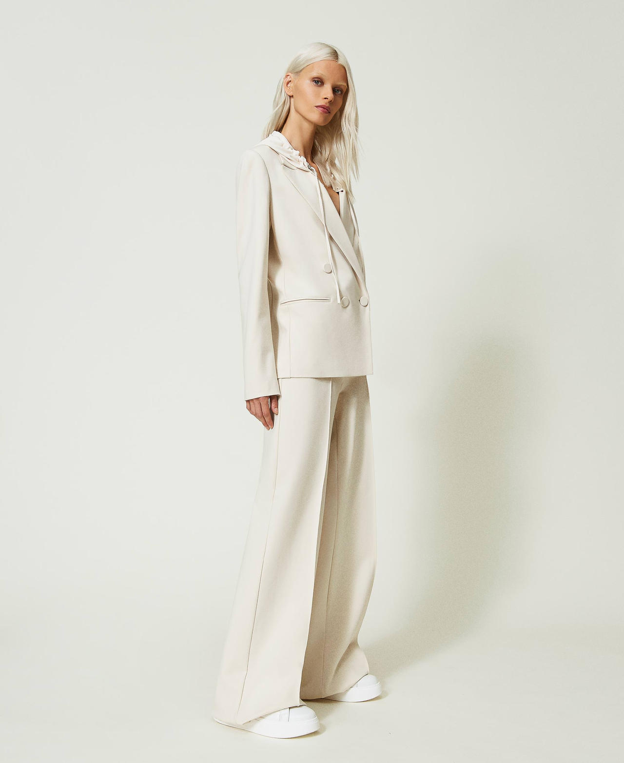 Palazzo trousers with ribbing Pale Cream Woman 241AP2562-02